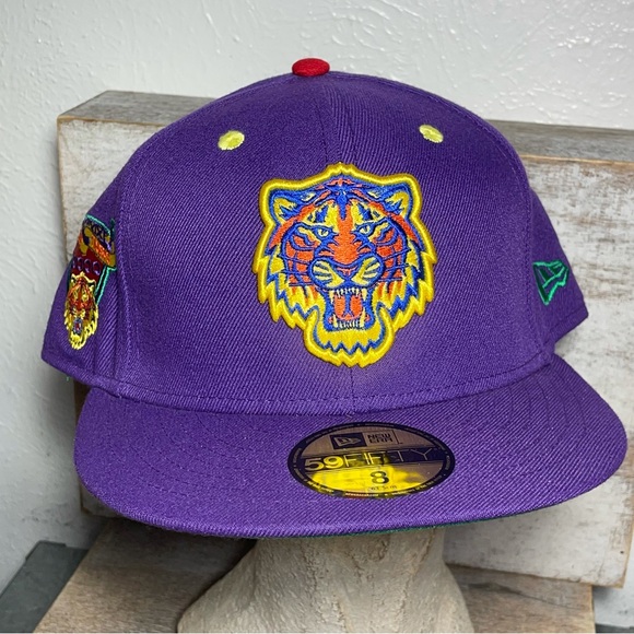 MLB Detroit Tigers Hat Men's Fitted Purple New Era 59Fifty 2000 Cooperstown Sz 8